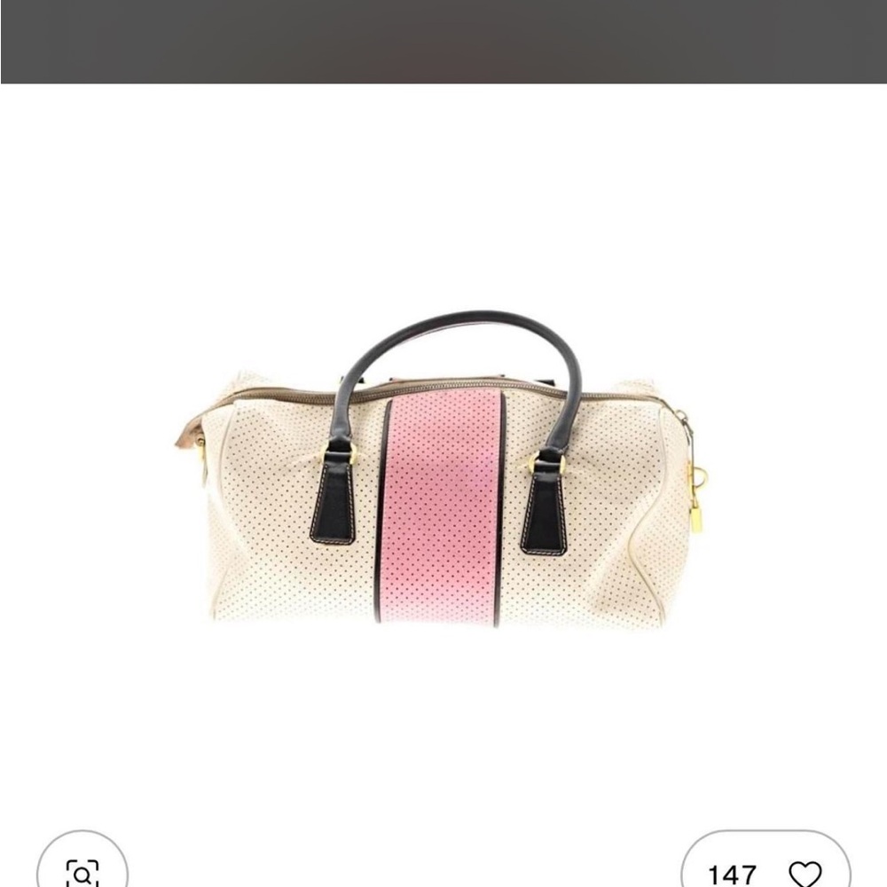 Prada Two-Tone Perforated Satchel - Pink, Cream & Black - Picture 2 of 8